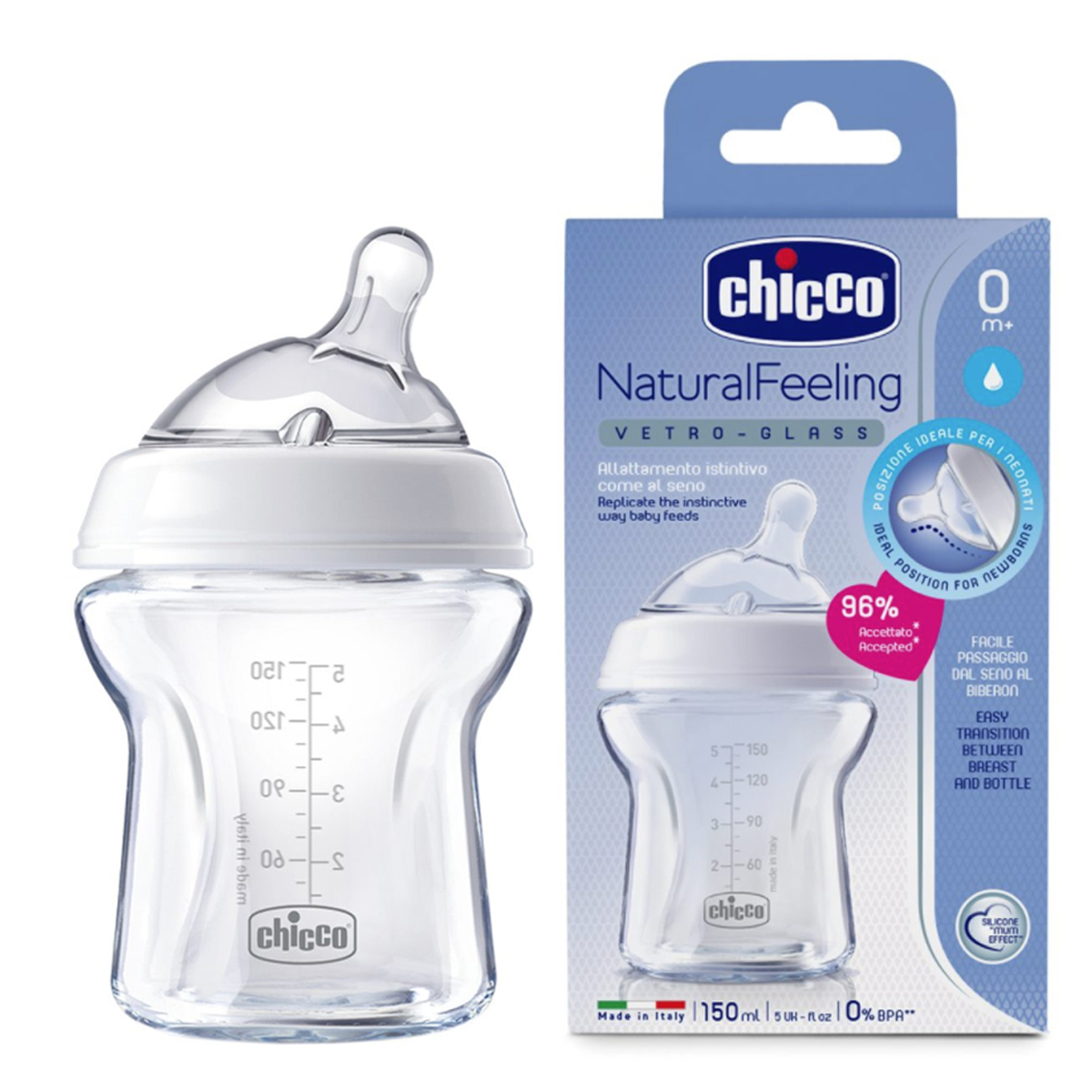 בקבוק צ’יקו נטורל פילינג זכוכית – Chicco Natural Feeling Glass Bottle