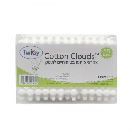צמרוני אוזניים בעלי מעצור טוויגי  55 יח’ – Twigy Cotton Clouds