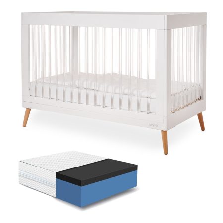 ערכת מיטת תינוק דייניז הילס לבן/אקריל –  Dainy’s Hills™ Baby Bed White/acrylic 120×60 cm + מזרן דאבל נושם