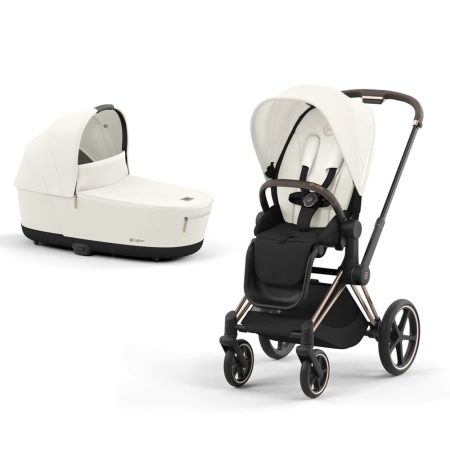 עגלה משולבת סייבקס פריאם 4 | שלדה רוז גולד עם ידית חומה – 4 Cybex Priam