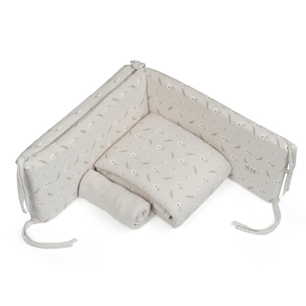 סט מצעים לעריסה אולימולי ליין פריחה לבנה – Olimoli White Blossom Baby Crib Set