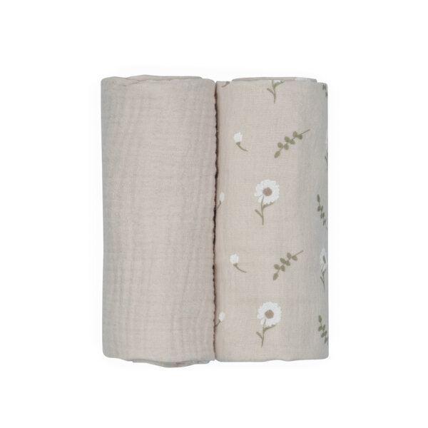 זוג חיתולי S טטרה אולימולי ליין פריחה לבנה – Olimoli White Blossom 2 Small Swaddle 60X60cm