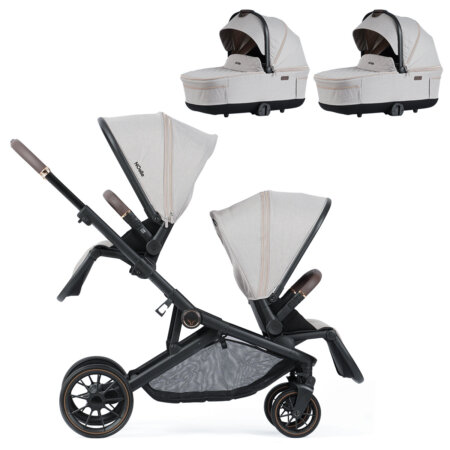 עגלת תאומים דיליאנס&קו נואל אפור בז’ + 2 סל שכיבה – Dillians&Co NOelle