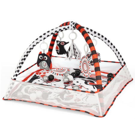 משטח פעילות/בריכת כדורים טוויגי שחור/לבן/אדום – Twigy Animals & Smiles Activity gym & ball pit Beetle