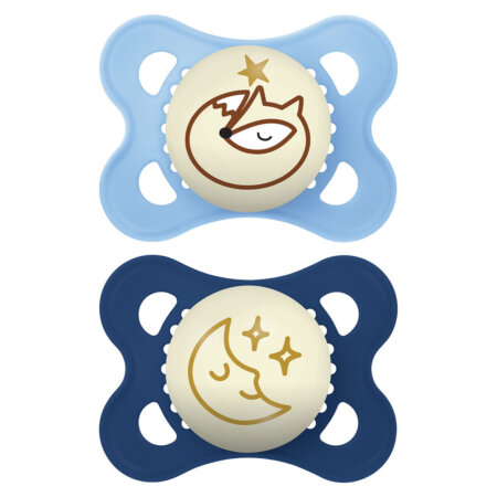 זוג מוצצי סיליקון אוריג'ינל זוהרים בחושך מאמ 0-6 – MAM ORIGINAL